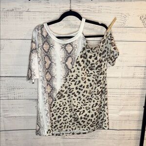 NWOT Womens Animal Print Mixed-Pattern Top - Neutral Leopard & Snake